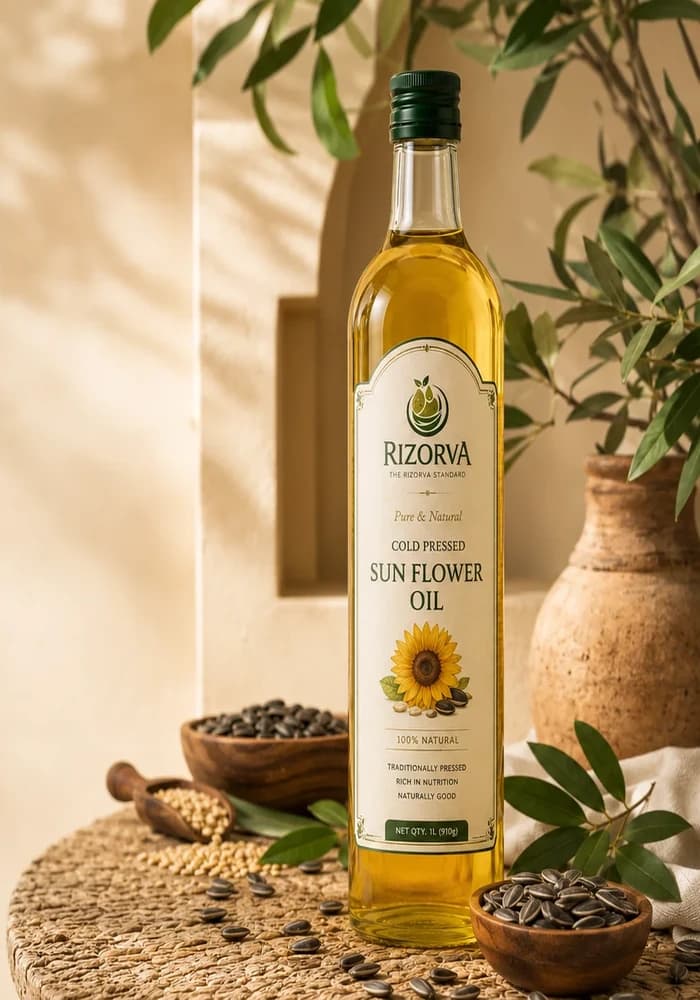 Rizorva cold pressed sunflower oil with sunflower seeds